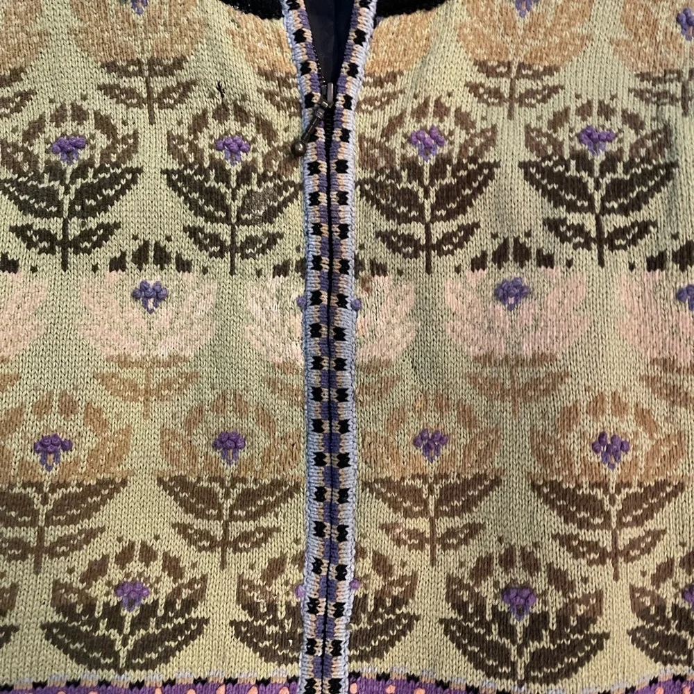 Vintage Icelandic Designs Wool Jacket Green Purple Floral Cottagecore Whimsey‎
